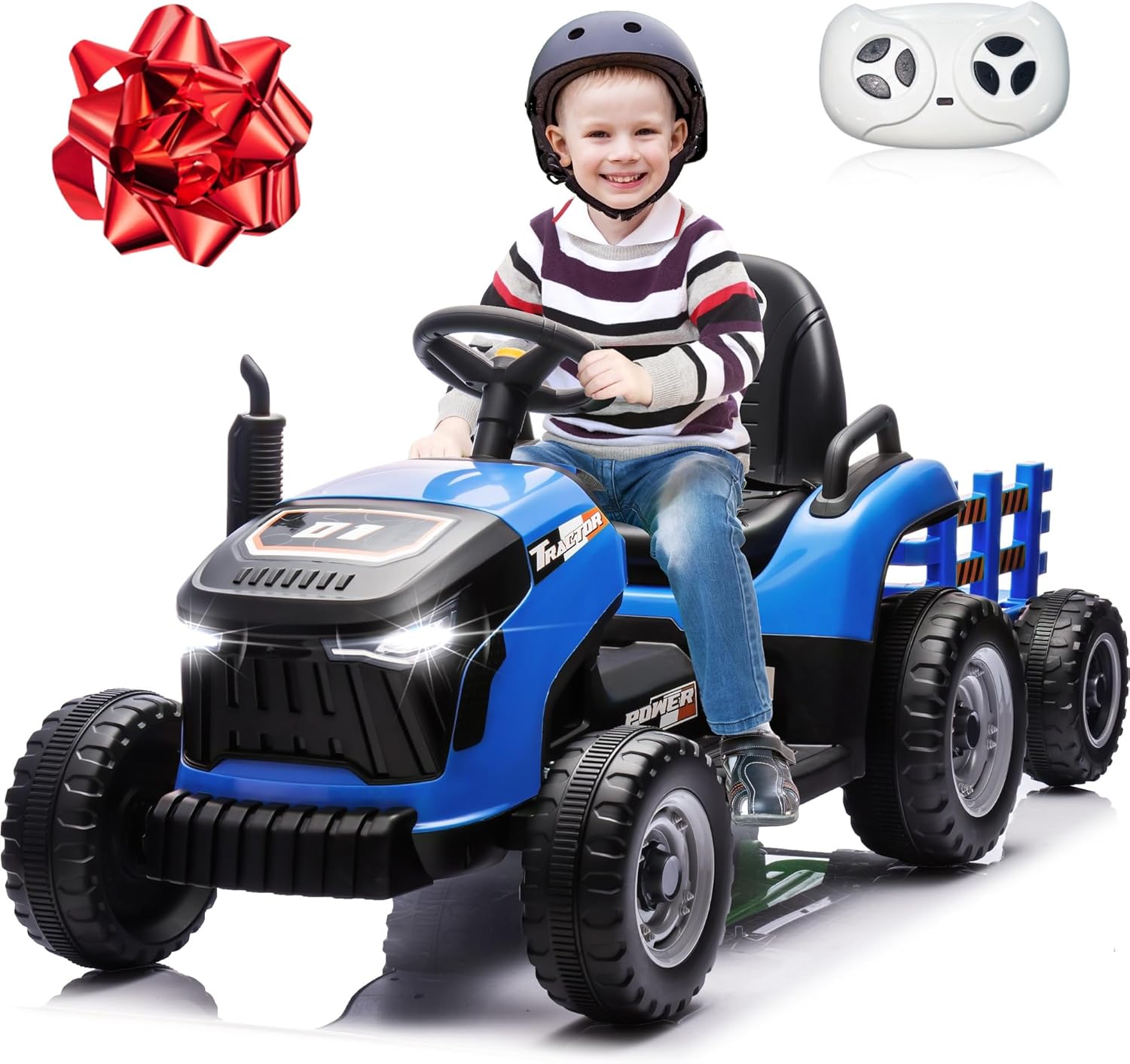 JOYRACER 24V Ride On Toys for Kids, Electric Ride on Tractor w/400W Motors, Tiltable & Detachable Trailer, Adjustable Seat, Bluetooth, Music, Remote Control Tractor Toys for Boys, Sapphire