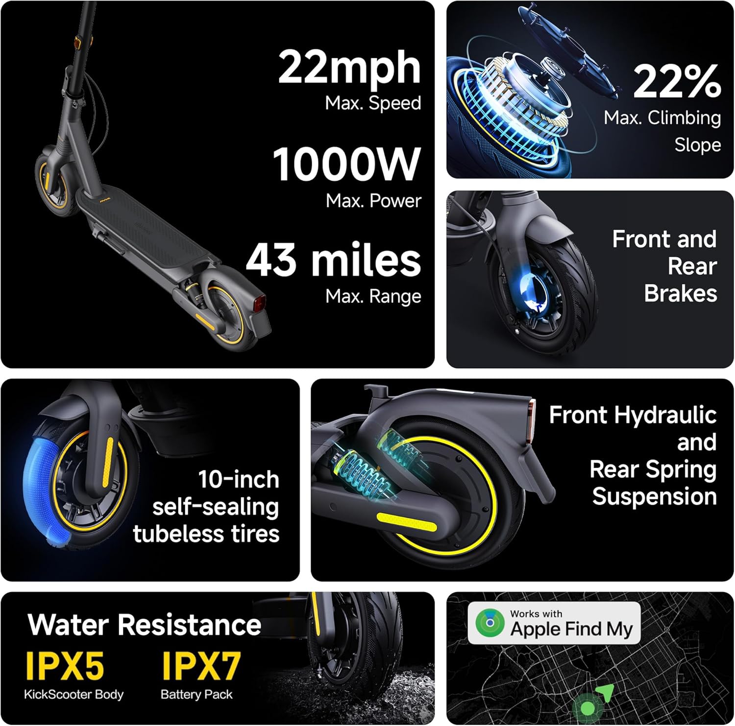 Segway Ninebot MAX Series Electric Scooter, Up to 22–28 MPH, Long Rang, Dual Suspension & Braking System, Fast Charging, Scooter for Adults, UL-2272 2271 Certified (G2/G3)