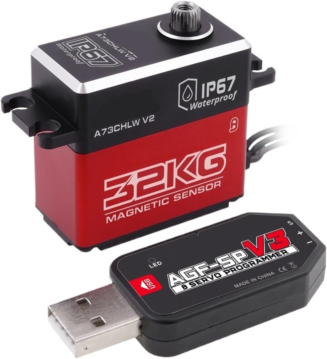 A73CHLW V2 32KG HV Metal Gear Waterproof Programmable Hollow Shaft Steering Servo for 1/10 Scale(A73CHLW 32kg Set2)