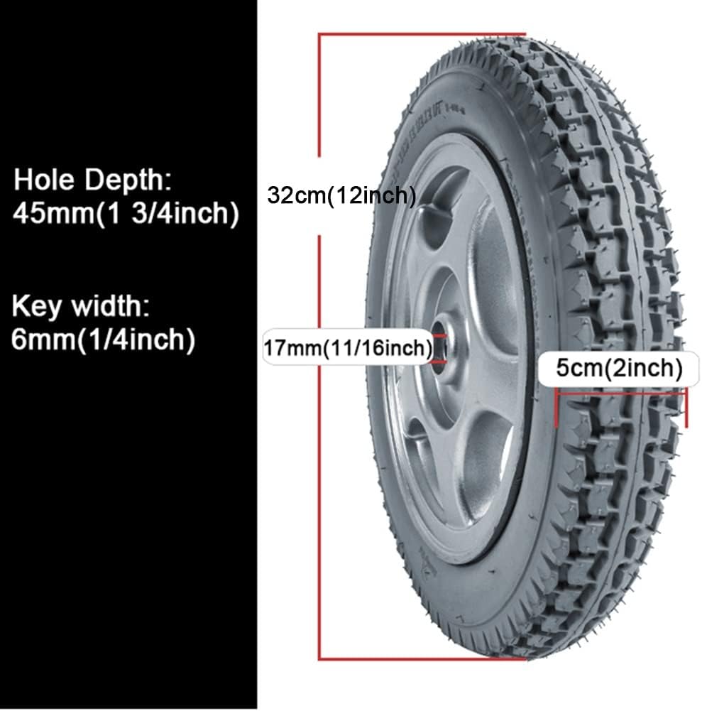 12 1/2×2 1/4, 12 Inch Electric Wheelchair Replacement Rear Wheels, Rubber Solid Tires, Grey, Bearing 17mm(11/16inch), 1 Pair