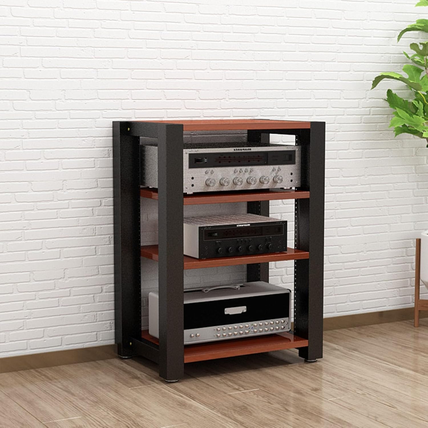 2/3/4/5-Tier Audio/Video Component Cabinet Media Stand CD Player Stand Stereo Equipment Storage Rack with Height Adjustable Wooden Shelf for Home/Office/Theater (Color : B