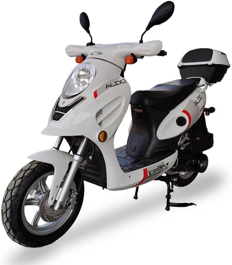 Icebear ALO PMZ150-11 Gas Scooter, White, 150cc, with Top Case and Mirrors