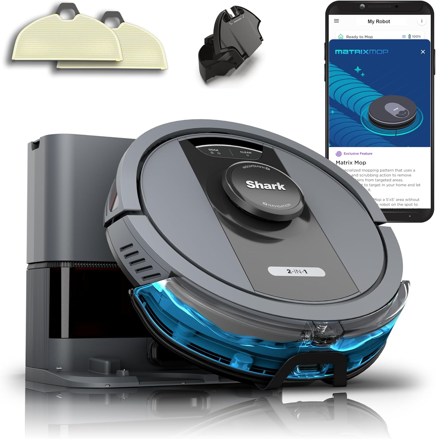 Shark R-RV2400WS Matrix No Spots Missed, Bagless 30-Day Capacity, Precision Home Mapping Self-Empty Robot Vacuum & Mop - Certified Refurbished