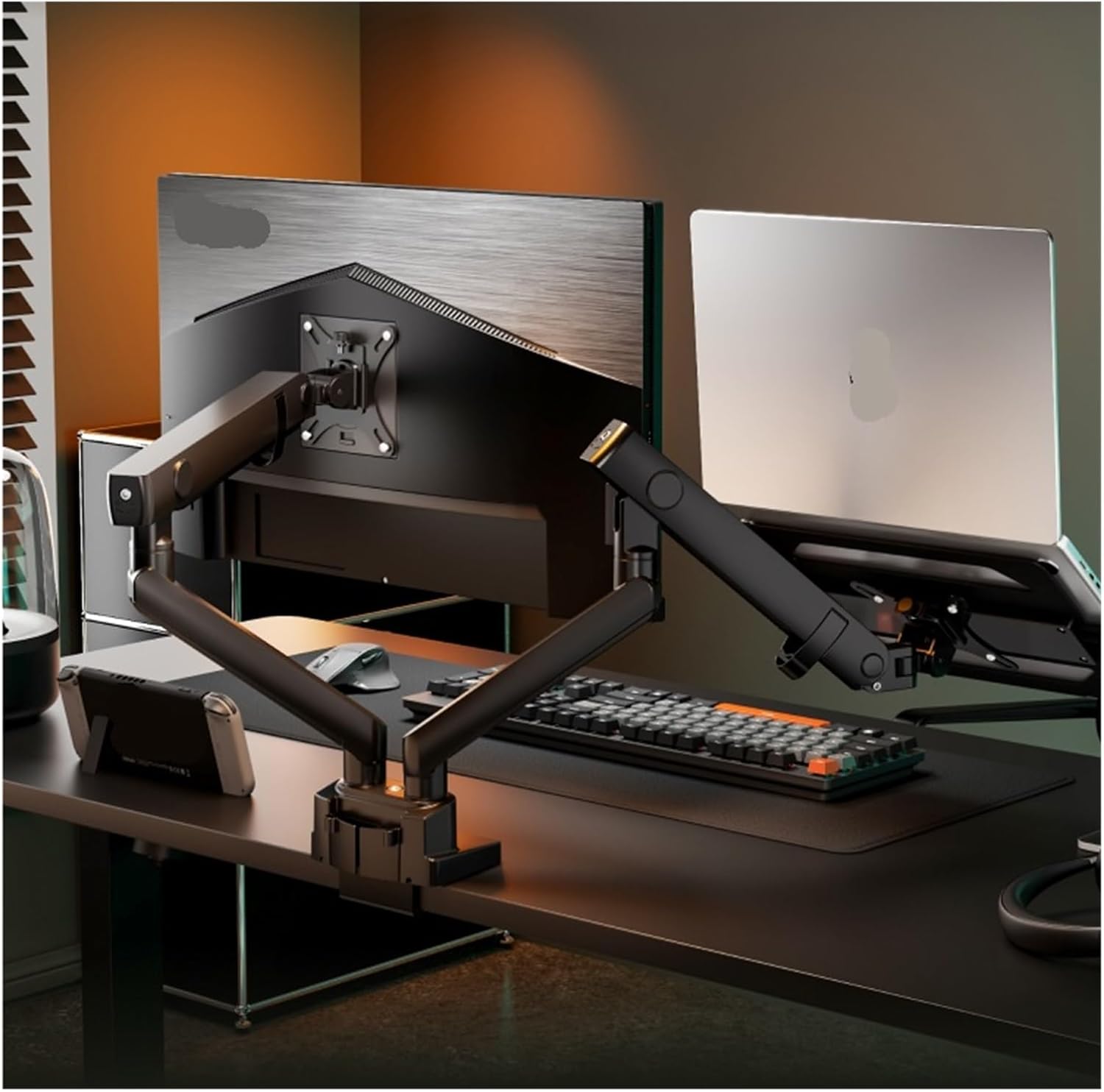 Dual Screen Monitor Stand Laptop Two-in-one Tray Robotic arm Lifting Rack(12-18 inches)