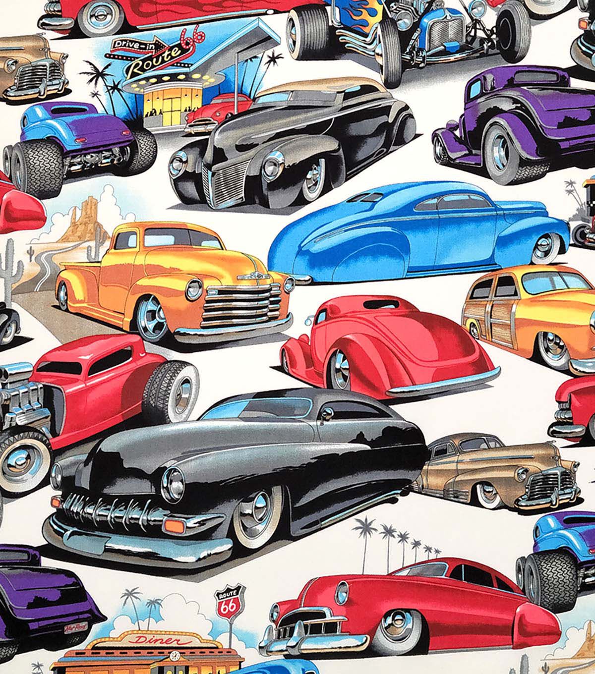 Alexander Henry Lead Sleds on White Premium Cotton Fabric