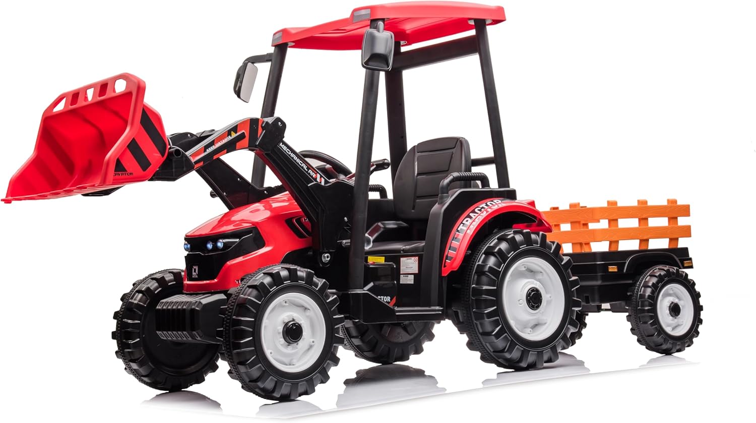24V Kids Ride on Tractors with Parent Remote Control, Pedal Tractors with Working Loader and Backhoe Digger, Kids' Ride on Car Toys 24V Battery Powered Electric Vehicles with Trailer, Digger (Red)
