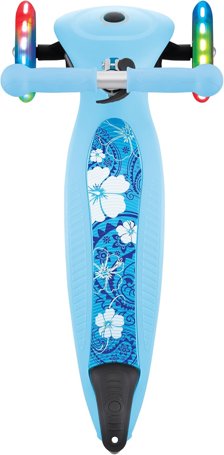GLOBBER Junior Foldable Fantasy Lights – 120/80 mm ABEC 5 Scooter with 3 Wheels, LED Wheels, Pastel Blue