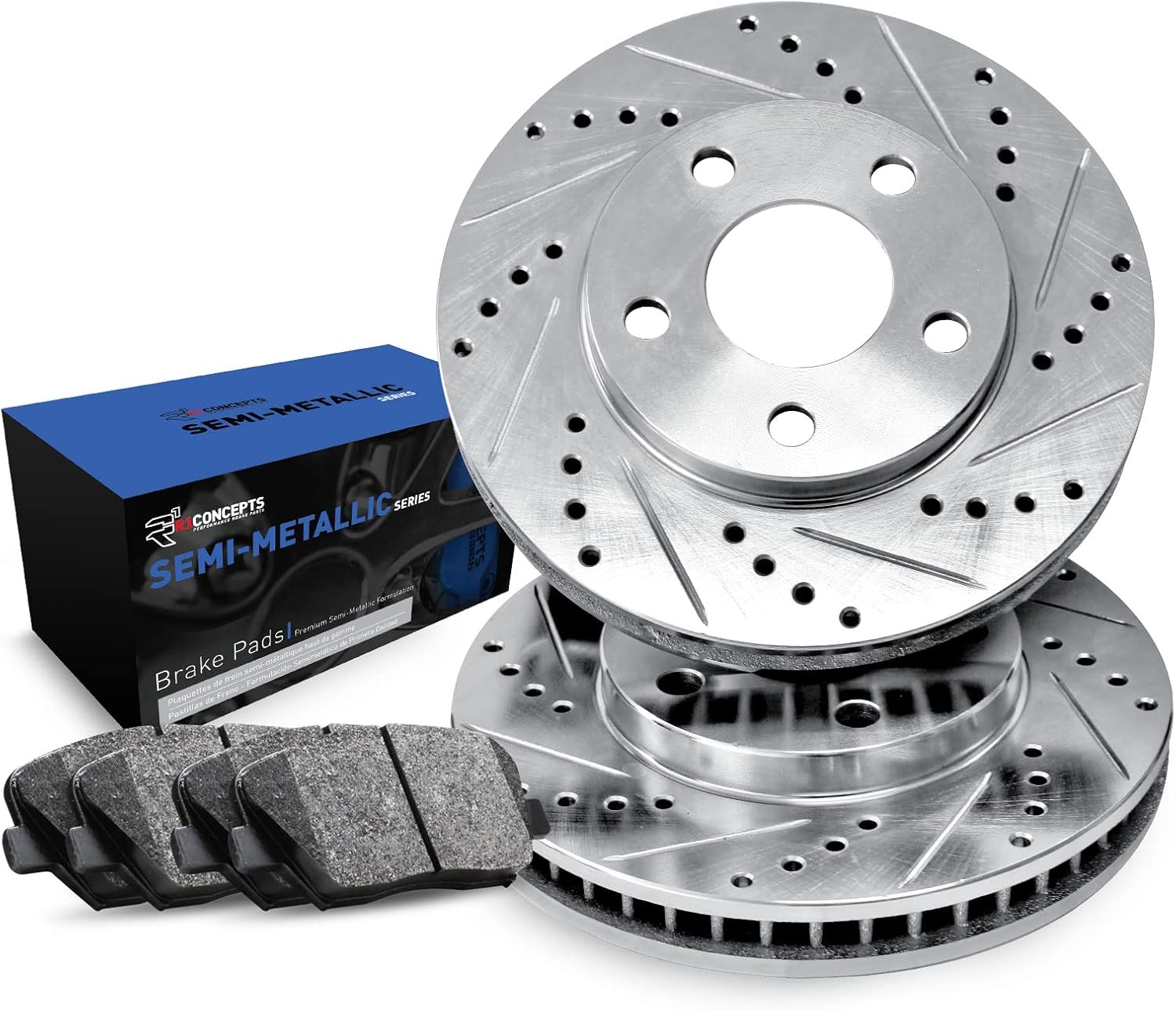 R1 Concepts Front Brakes and Rotors| Automotive Replacement Brake Kits| Front Semi Met Brake Pads and Rotors Kit| Fits 2016-2020 Lexus GS; 2015-2021 Lexus RC F