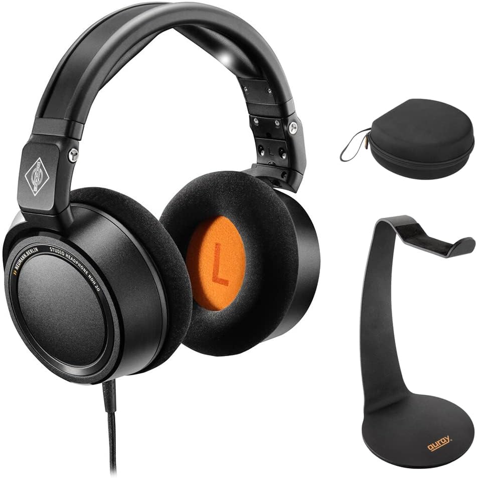 Neumann NDH 20 Black Edition Closed-Back Studio Headphones Bundle with Auray HPDS-B Desktop Headphone Stand and UHC-725 Headphone Case