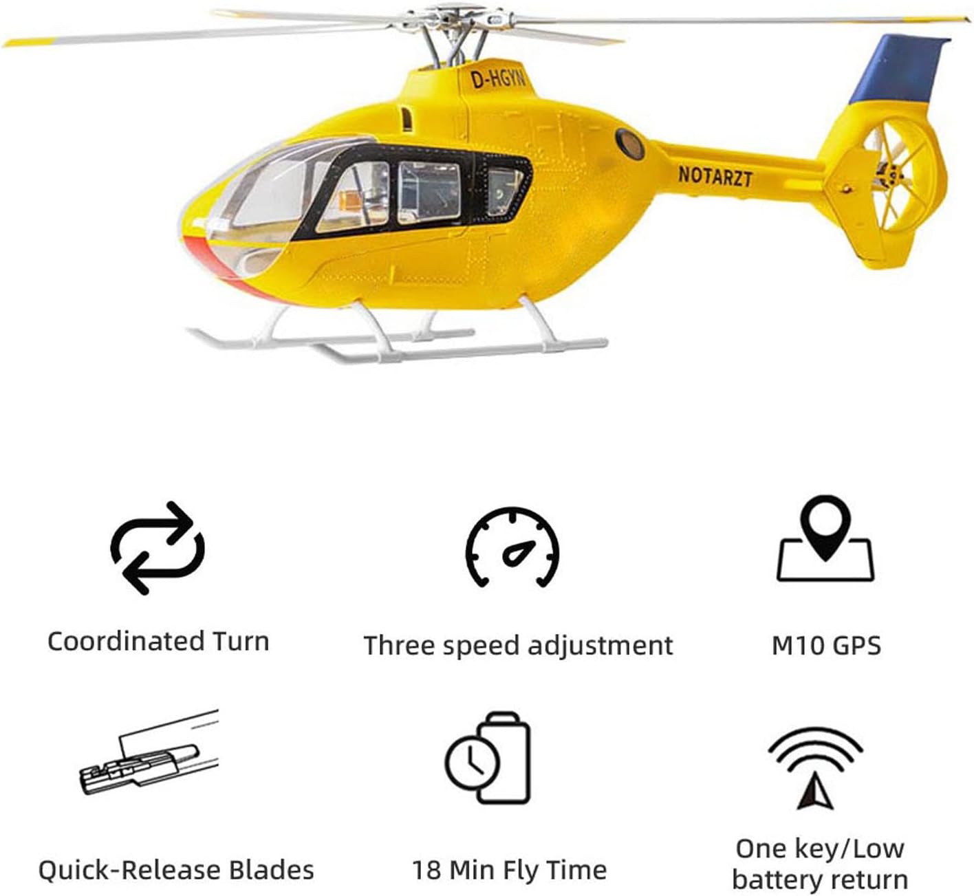 EC 135 6CH Radio Control Helicopter Dual Brushless Motors CNC Metal 4 Blade One Key Return Beidou Positioning RTF Adults Gifts Toy