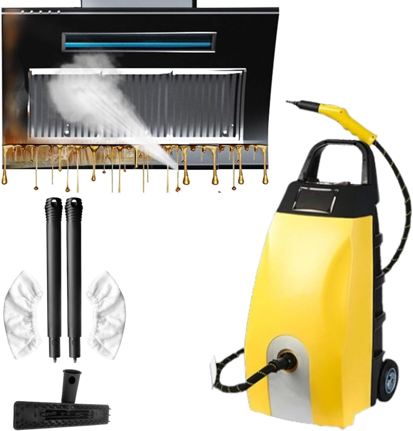 3.5L High - Temp Steam Engine Cleaner: 3000W Pressure Multi Use Washer, W/Continuous, 6 Accessories & 40 Sec Heat Up For Home, Car Washing & AC Cleaning Yellow