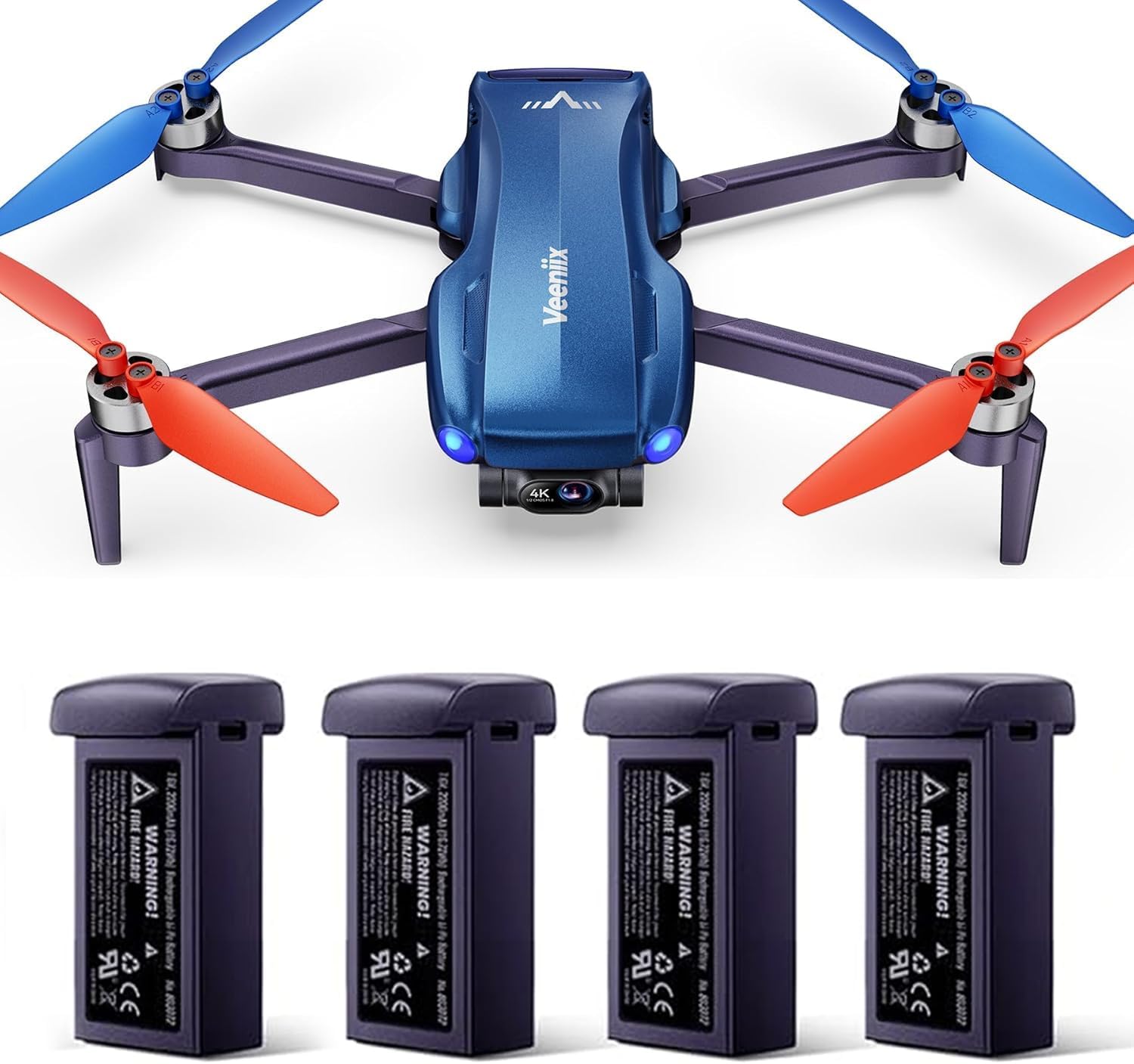 V11MINI 4K Drones with Camera for Adults and V11MINI 4K Original Intelligent Flight Battery 2200mAh 7.6V Replacement,Total 128 Mins Flight Time with 4 Batteries