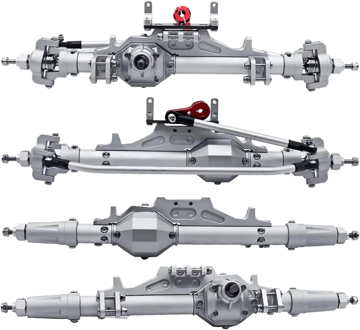 RC Axle Models For Axial For Wraith 90018 RR10 For Capra 1.9 For UTB 1/10 CNC Aluminum Complete Front Rear Axle With Tie Rod Servo Mount RC Crawler(Silver,1set)