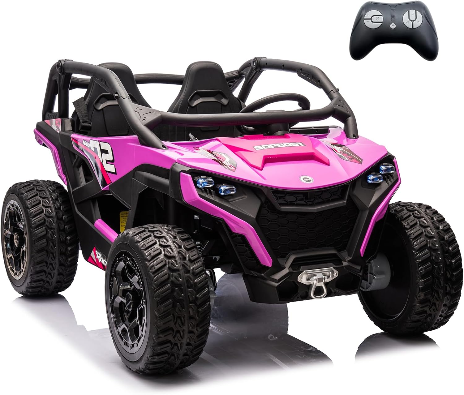 sopbost 24V Ride On Toys for Big Kids, 2 Seater Ride On Car with Remote Control, 24V Kids UTV with EVA Tires Wheels, 4x4 Electric Vehicles with Music (Pink)