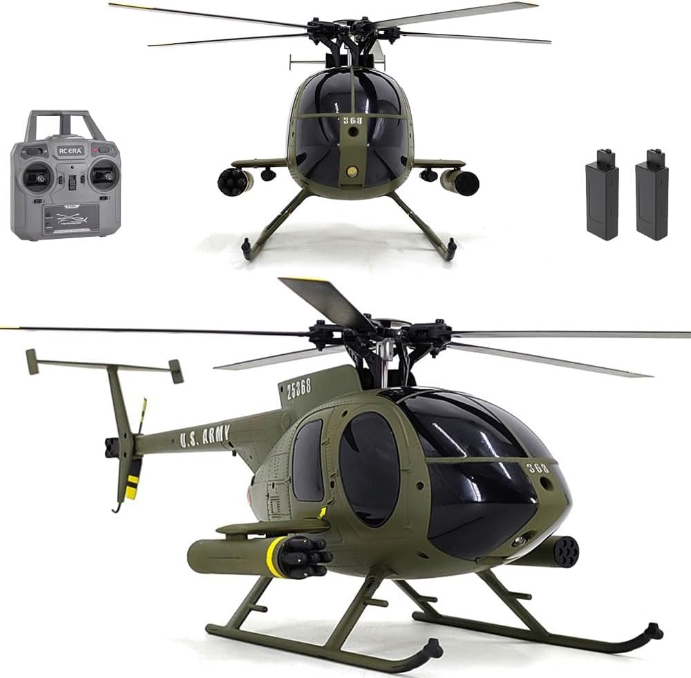 335MM MD500 C189 Remote Control Helicopter Add Optical Flow Positioning RC Aircraft 2Batteries RC Heli Single Rotor No Ailerons Maintain Altitude Hover Green RTF