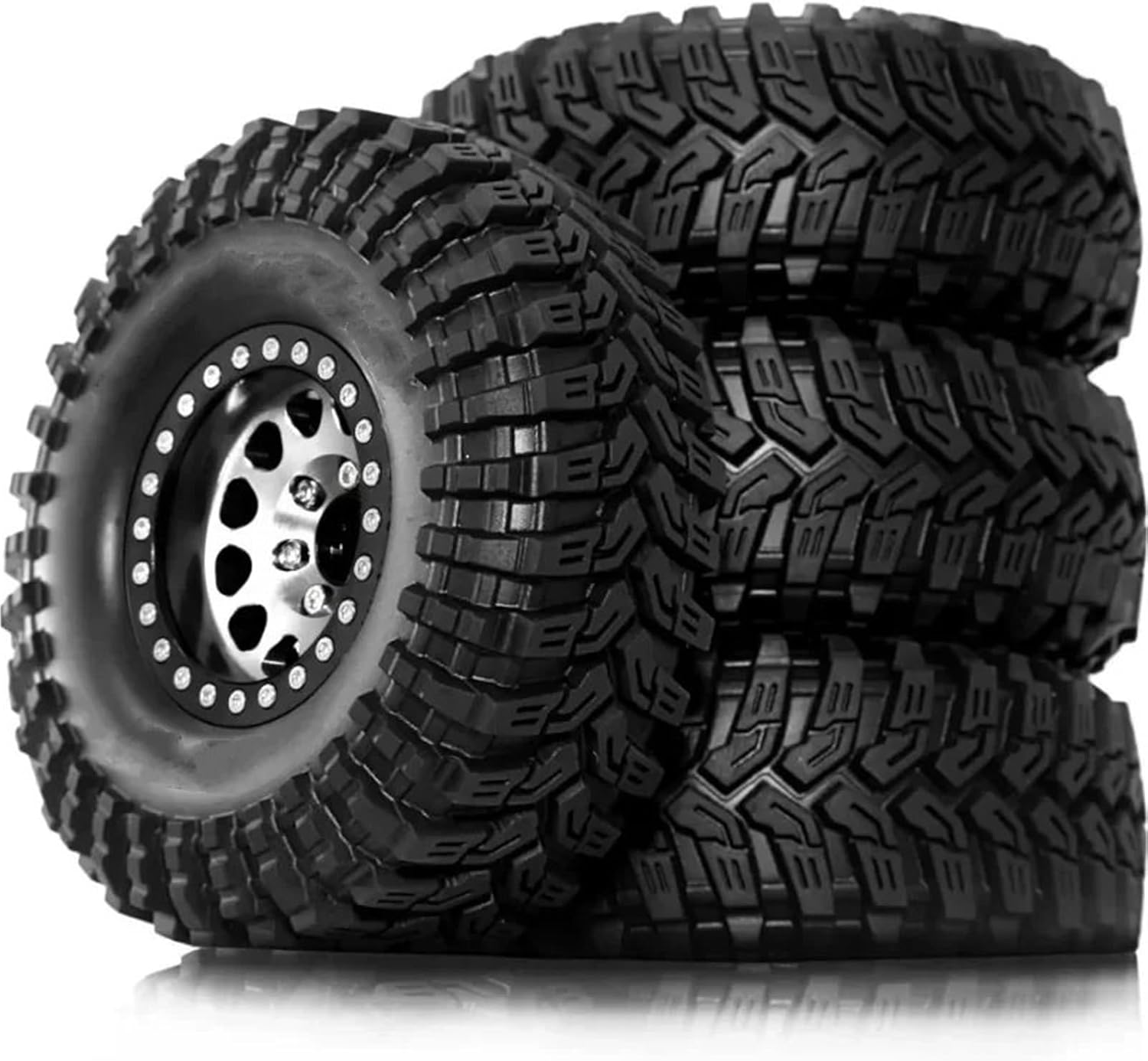 RC Repairs Models For Axial For SCX10 III CJ - 7 For Yikong 4083 For Huangbo 1/10 1.9 Beadlock Wheels With - 8.9mm Offset Tires RC Crawler Cars(Silver)