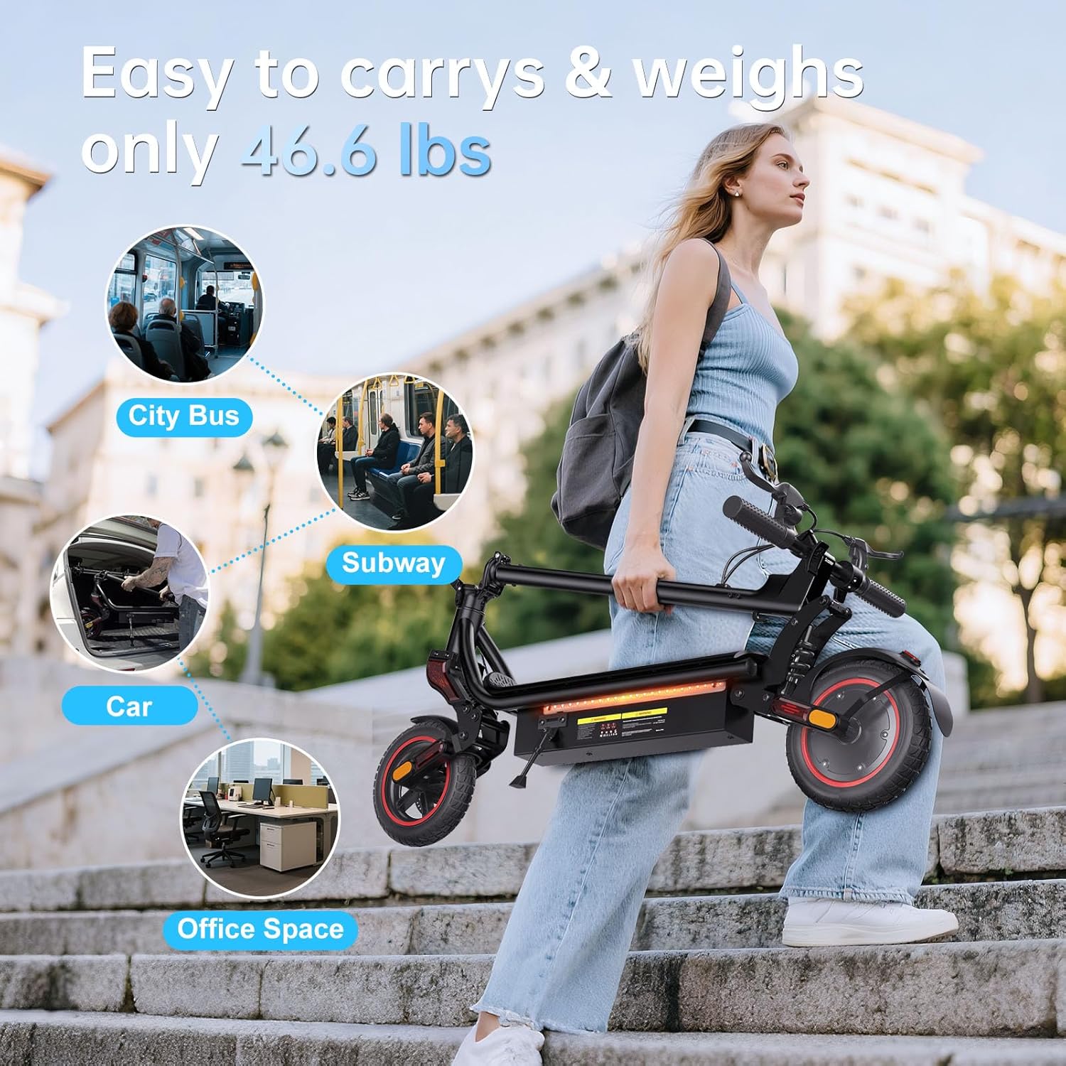 Electric Scooter for Adults, 1000W Peak Motor, 25 MPH, 28 Miles Long Range, 9.3