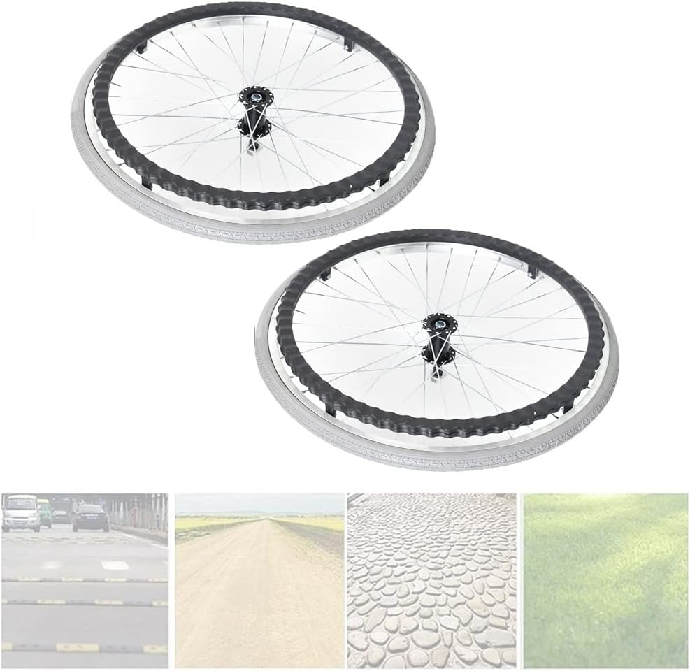 Wheelchair Wheels，Wheelchair Rear Wheels Assembly Set Of 2 Wheelchair Rear Wheels, Rear Wheel,24-inch Standard Wheelchairs Caster Wheels,Solid Wheel(Grey)