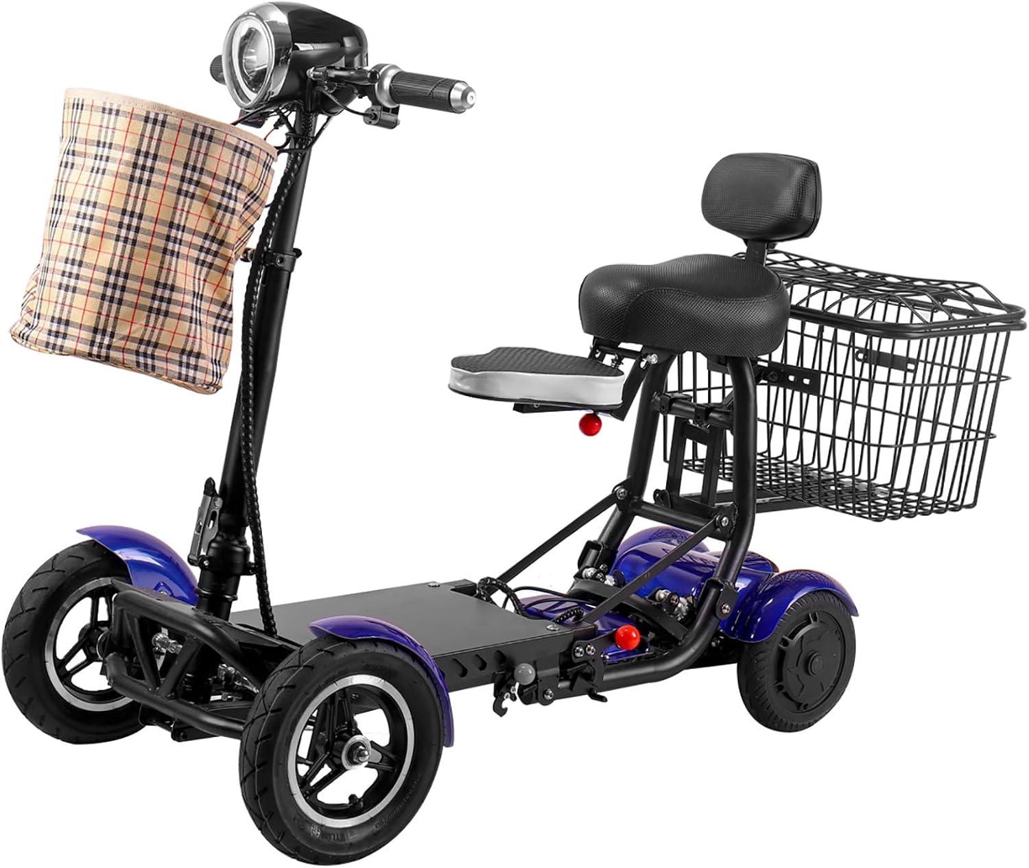 Electric Mobility Scooter, Folding 4-Wheel Design, Double Baskets & Disc Brakes, Ideal for Adults & Seniors, Outdoor Travel, Long Range 40km, Durable and Convenient