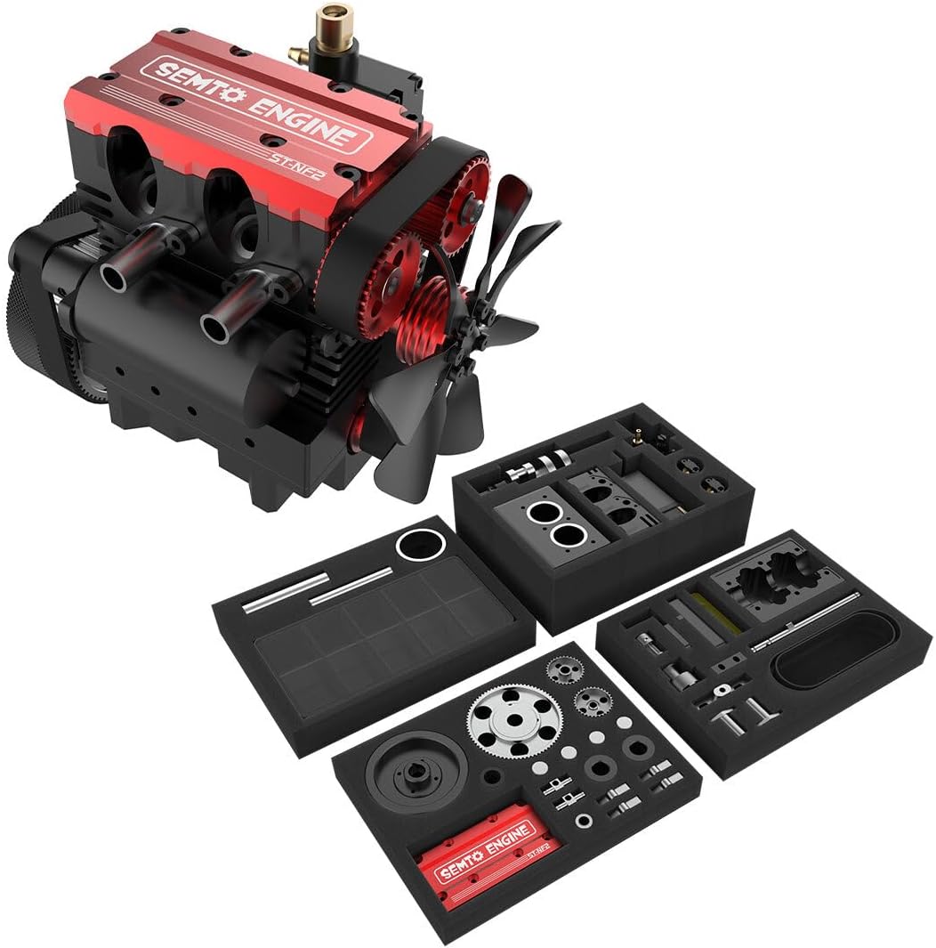 SEMTO Engine ST-NF2 7.0cc Mini Inline Double-Cylinder Four-Stroke Air-Cooled Nitro Interal Combustion Engine Model Kit (Red)