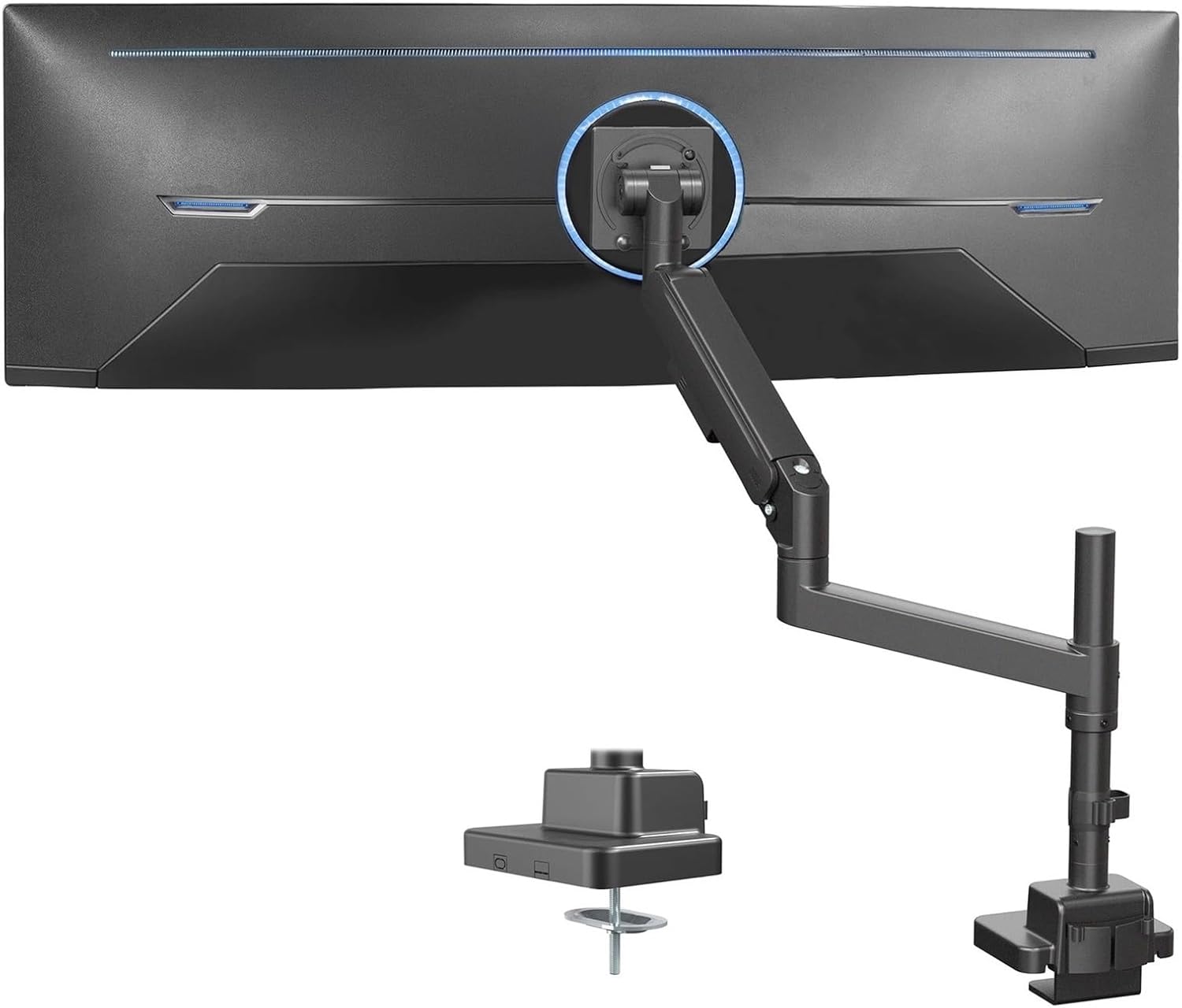 Black Heavy Duty Pneumatic Single Extra Wide Computer Monitor Arm Desk Stand -
