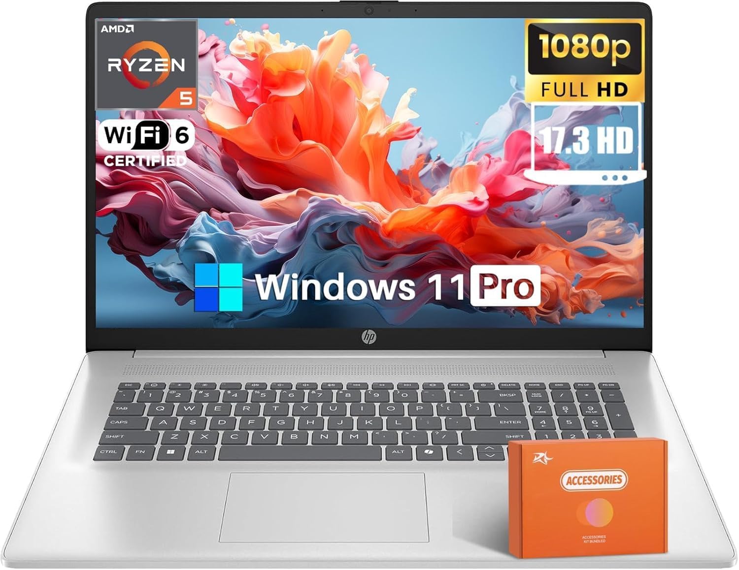 HP 17 inch Business Laptop, AMD Ryzen 5 7430U Processor, 17.3