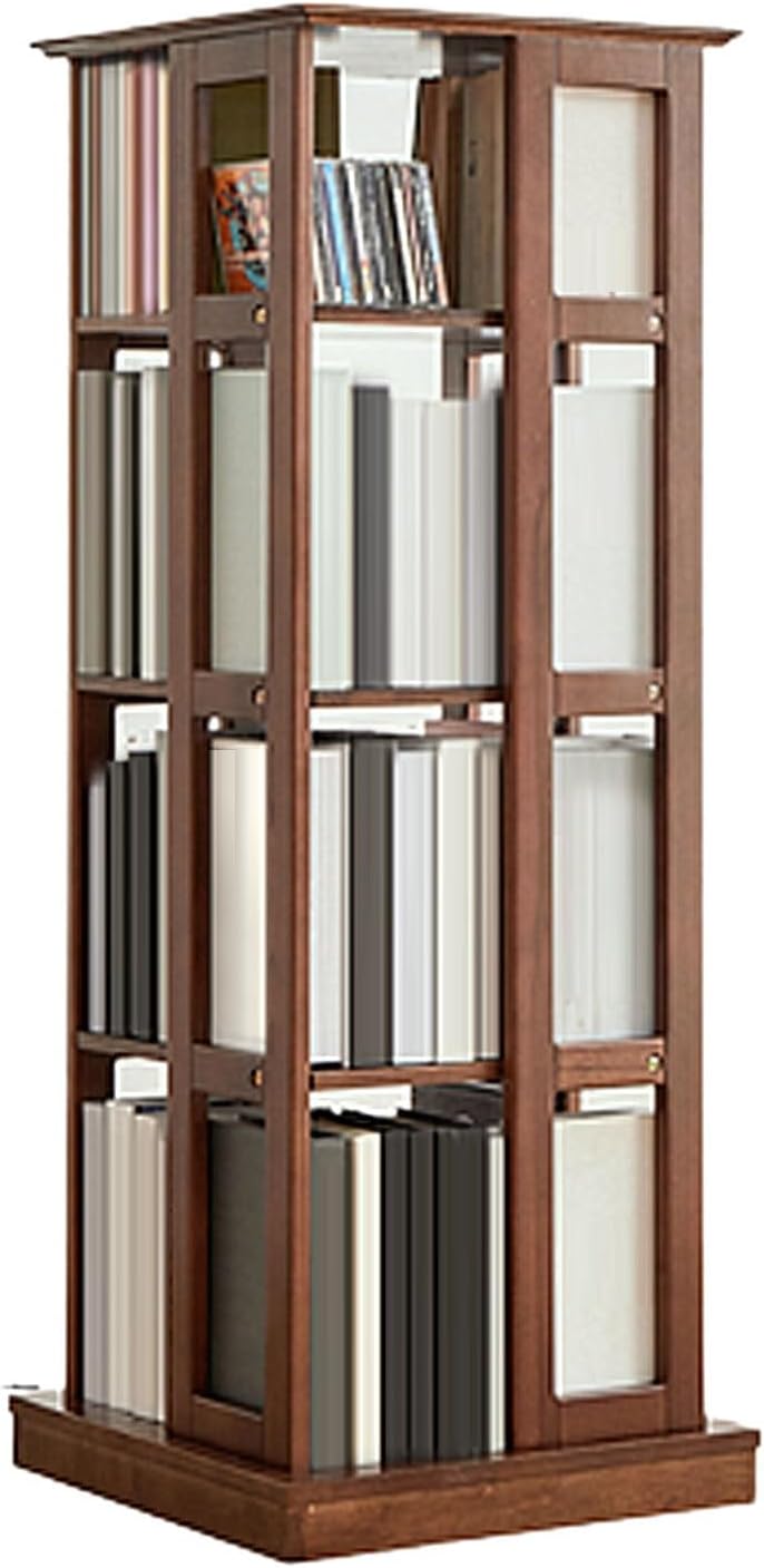 GAMAK Rotating Bookshelf 360° Display 4 Tier Revolving Bookcase with Brake Wheels Small Corner Bookshelf for Small Space Floor-Standing Storage Display Rack (Color : Walnut)
