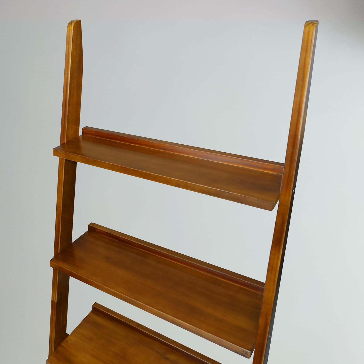 Amber Solid Wood 5-Shelf Freestanding A-Frame Ladder Bookcase, Warm Brown