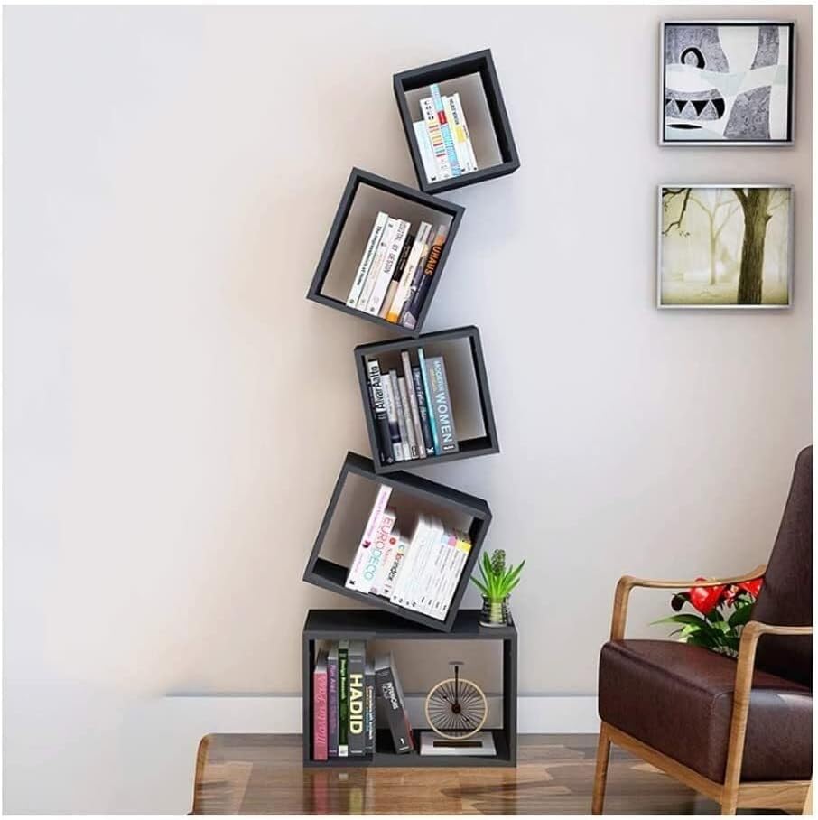 REIFOR Book Shelf Bookshelf Bookcase Simple Suspended Bookshelf Floor Balance Bookcase Display Rack Storage Rack Creative Locker Living Room Bookshelves Bookshelves Bedroom (Color : Black)