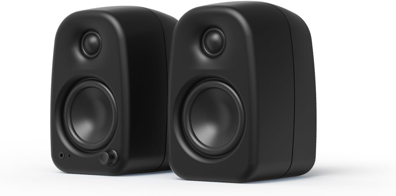 Kanto UKI 100 W Active Desktop Computer Speakers with Bluetooth and USB-C | Intelligent Sub Integration | Headphone Out | Pair | Onyx