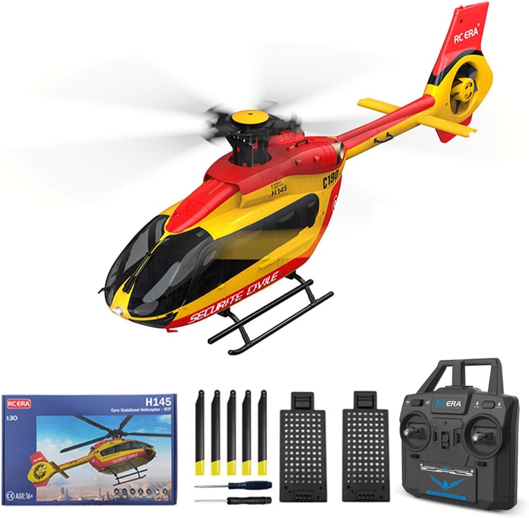 RC ERA C190 RC Helicopter with 6-Axis Gyro, 1/30 Scale H145 6CH Brushless Dual-Motor Remote Control Helicopter Model, RTF Single-Rotor Aircraft with Altitude Hold & Optical Flow