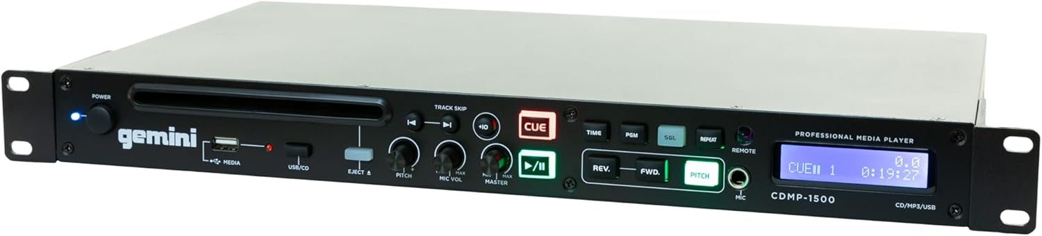Gemini Professional Rackmount CD Player - DJ CD Player with Pitch Control