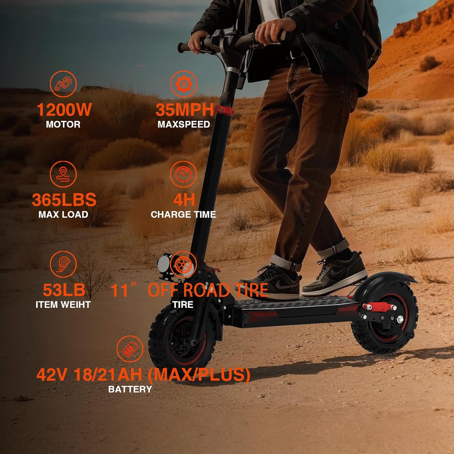 Electric Scooter Adults, 1200-1600W Motor, Up to 31/34 MPH Top Speed & 37 Miles Long Range, 48V 18/21AH Big Battery, 11