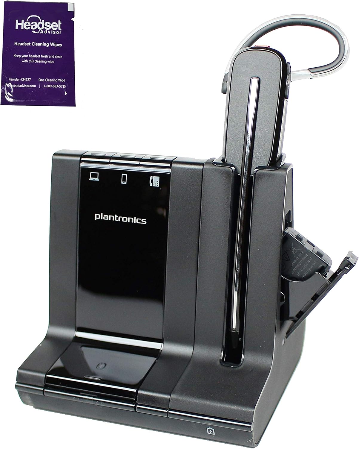 Plantronics Savi 8245 Wireless Headset System with Unlimited Talk Time Bundle with Headset Advisor Wipe