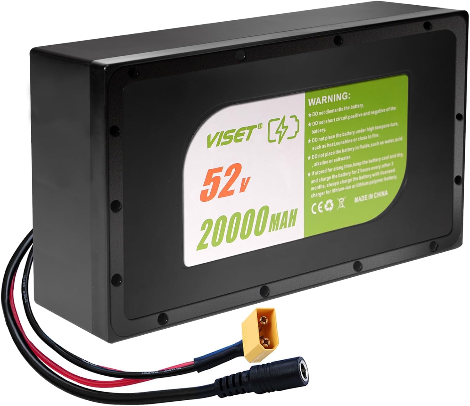 VISET 52V20000mAh Ebike Battery,48V/52V Lithium Battery Pack with Case,30A BMS Protection,Waterproof, Shockproof,Compatible for 200W-14000W E-Bike Scooter Mobility