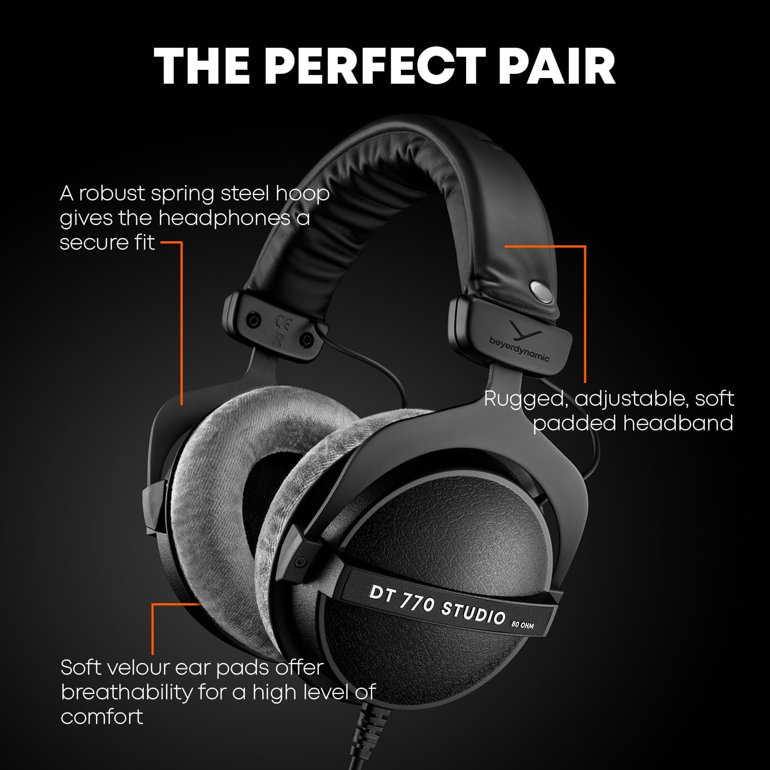 beyerdynamic DT 770 Pro Studio Headphones - Over-Ear, Closed-Back, Professional Design for Recording and Monitoring (80 Ohm, Grey)