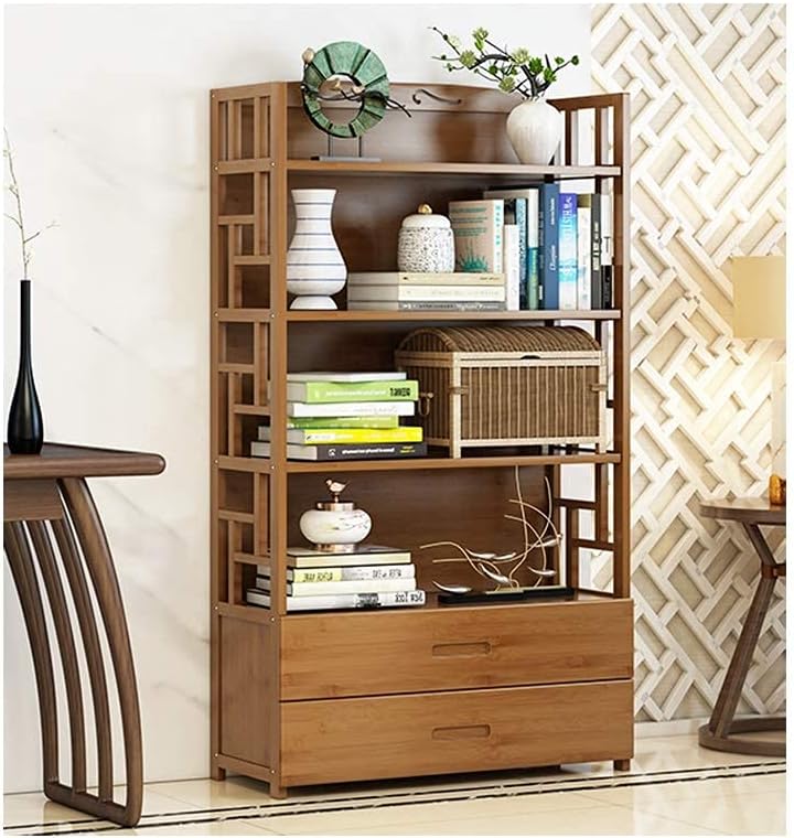 CAMBOS Bookshelf Wood Bookshelf with Drawers Floor-Standing Bookcase Etagere Bookshelves Display Shelf Storage Rack Organizer for Home Office (Color : 3 Layers, Size : 50cm)