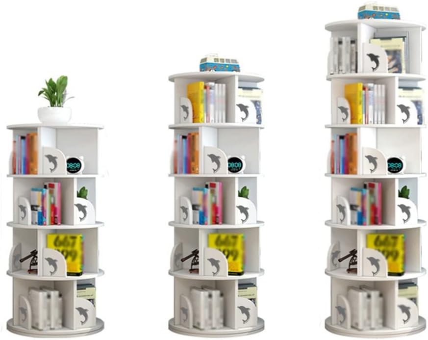 Rotating Bookshelf, 6Layer Round Revolving Bookcase, 360° Rotatable Book Racks Storage Rack, Removable Freestanding Bookcase (Color : White, Size : 5 Layers)