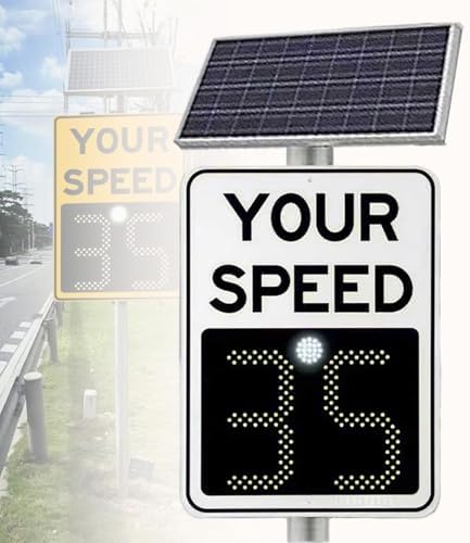 Solar Radar Speed Feedback Sign for School Zones, 20x27/24x35 Inch, LED Display, Solar-Powered Speed Warning, High Visibility Yellow, 2 Digit Speed Monitoring