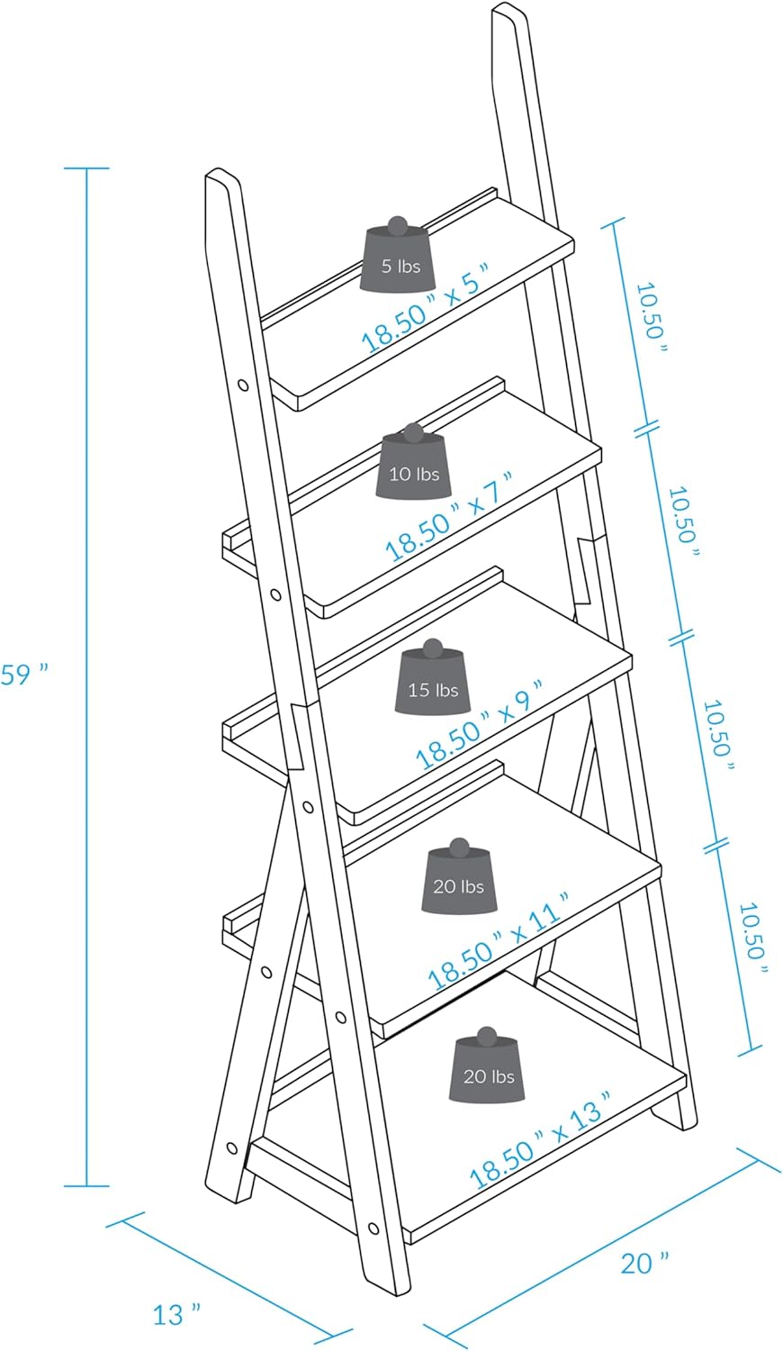Amber Solid Wood 5-Shelf Freestanding A-Frame Ladder Bookcase, Warm Brown