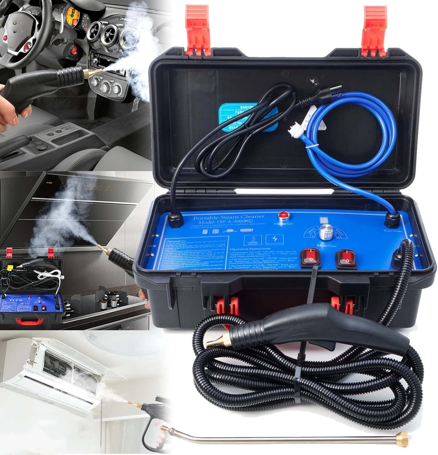 Portable Steam Cleaner, High Pressure Steam Cleaner, 1700W/3000W Handheld High Temp Portable Cleaning Machine, Tankless and Heavy Duty for Kitchen Bathroom Furniture Car Detailing Seat,110V-1700W