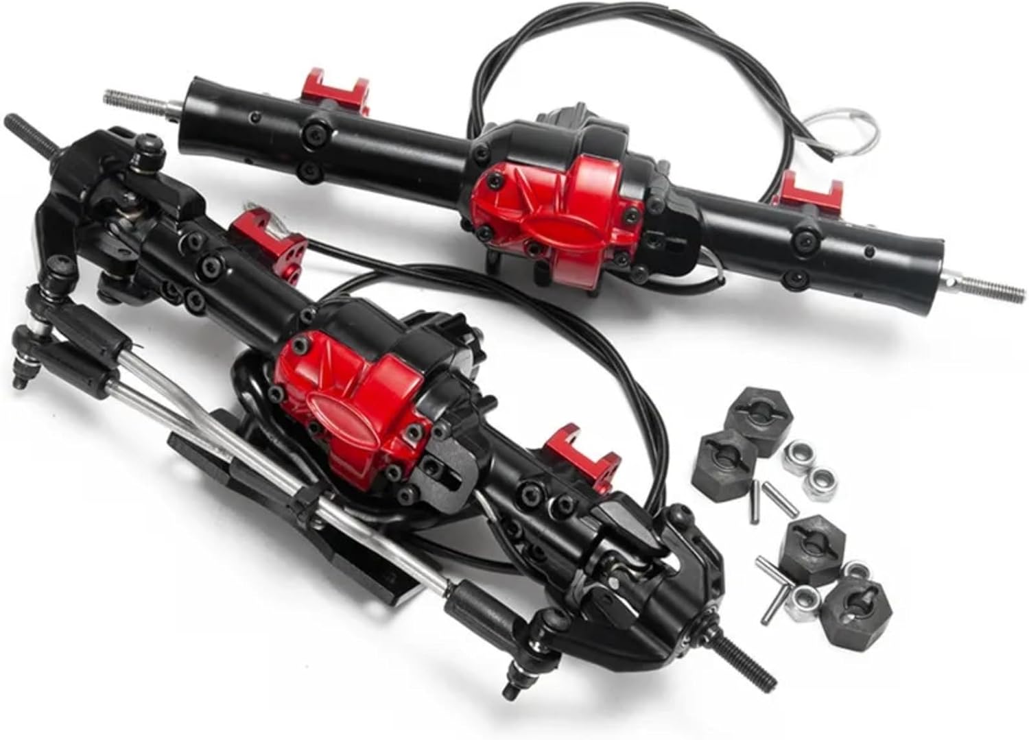 Compatible with D90 TF2 1/10 RC Crawler Cars Upgrade Parts Accessories Metal Front and Rear Complete Axles Set RC Front and Rear Axle(1Set)