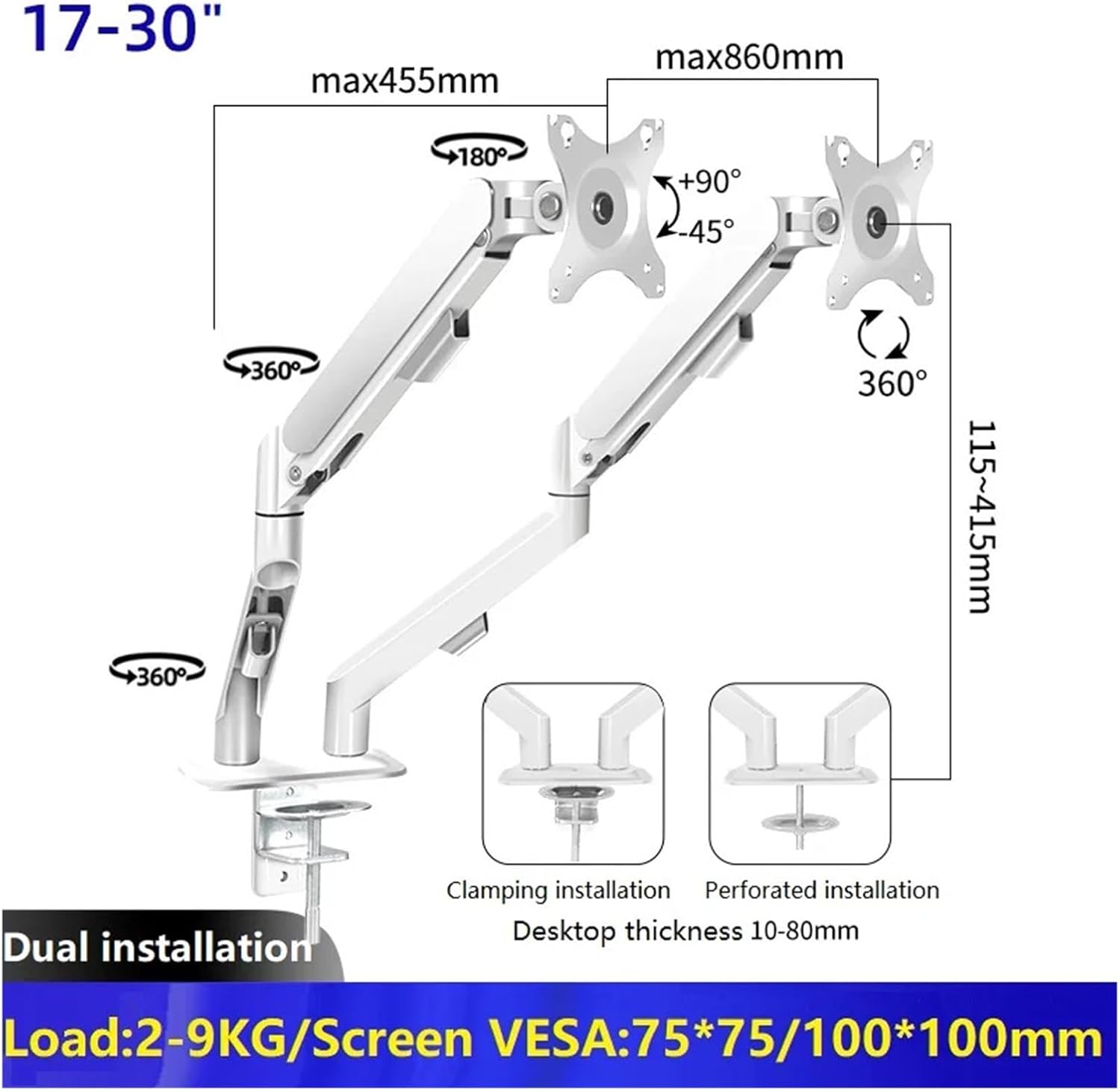 Gas Spring 14-43 Inch Desktop LED Monitor Stand Arm(M22W)