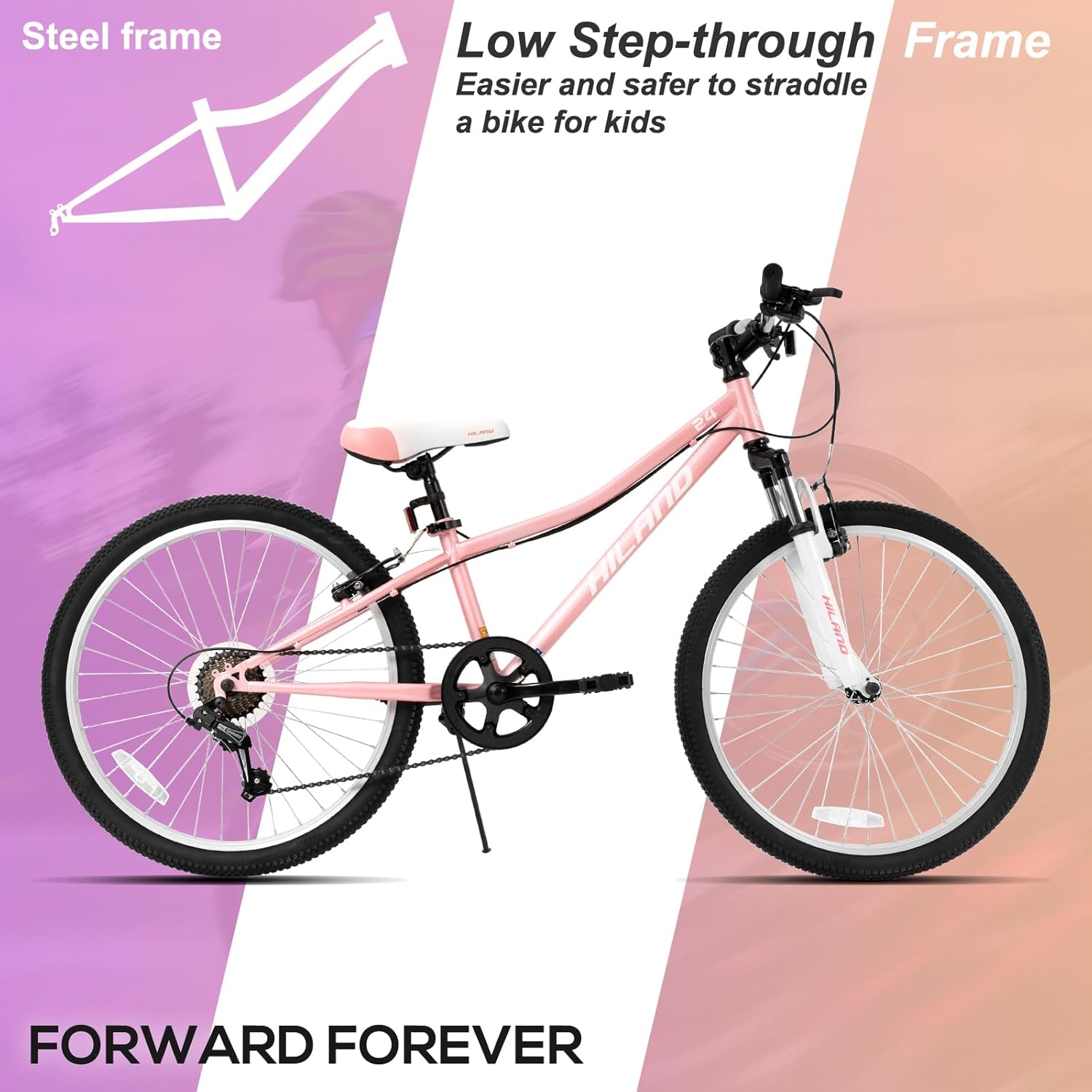 Hiland 20 24 Inch Mountain Bike for Kids Age 5 + Year Old, Front Suspension Fork Kids' Bicycles for Boys Girls Multiple Colors