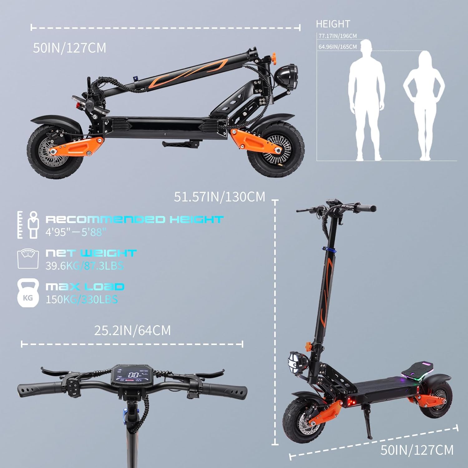 Electric Scooter for Adults, 1200/1600/5000/5600W Dual Motor Fast E Scooter, Up to 35-50 MPH Top Speed & 35-52 Miles Long Range, Dual Brake, Off-Road Tires, Foldable Scooter(UL Certificated)