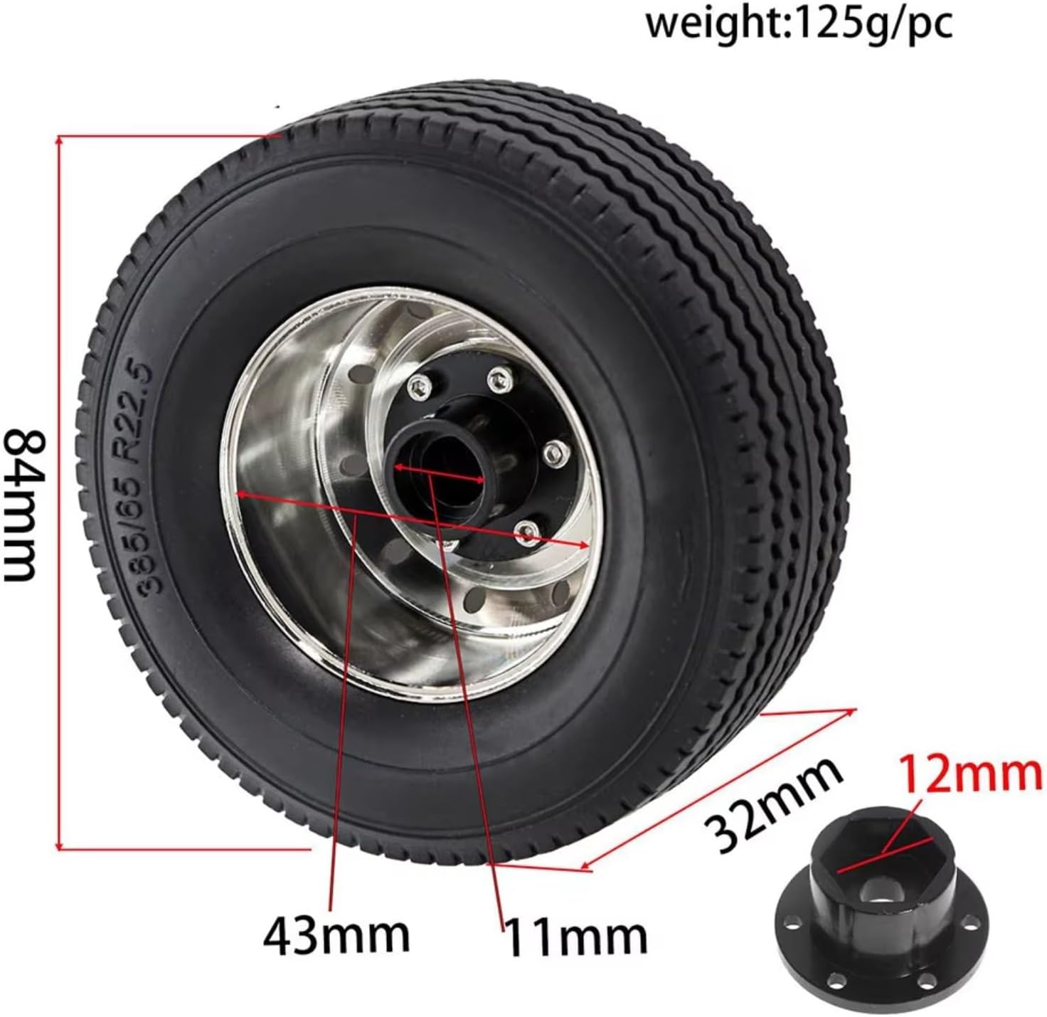 Compatible with Tamiya 1/14 RC Truck Cars Upgrade Parts Spare Accessories for Universal Metal Wheel Rim Tire Set RC Car Parts(1set)