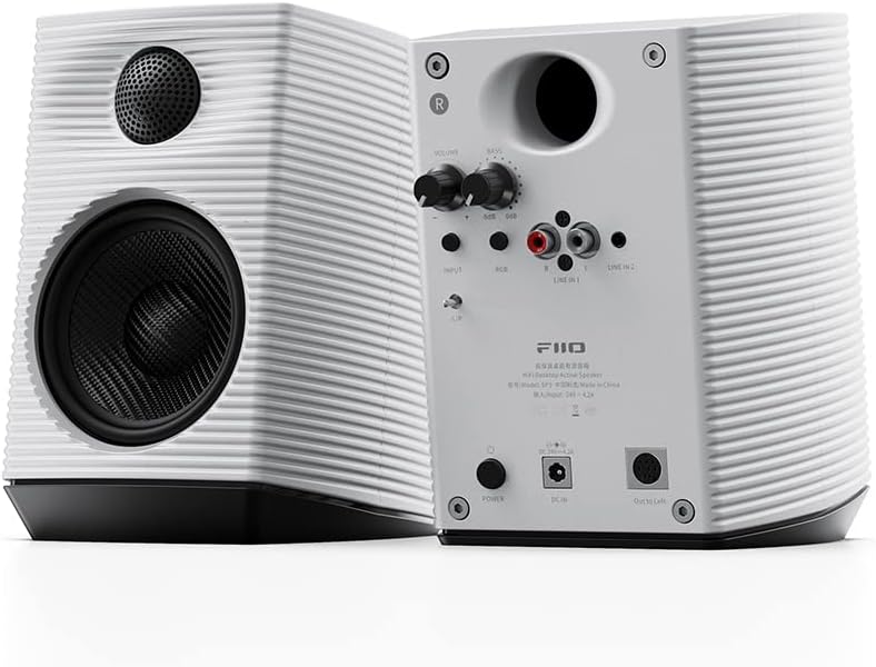 FiiO SP3 Powered HiFi Active Desktop Speakers - 80W Stereo Computer Speakers and Home Music Sound System with AUX Audio/RCA, 2-Way (White)