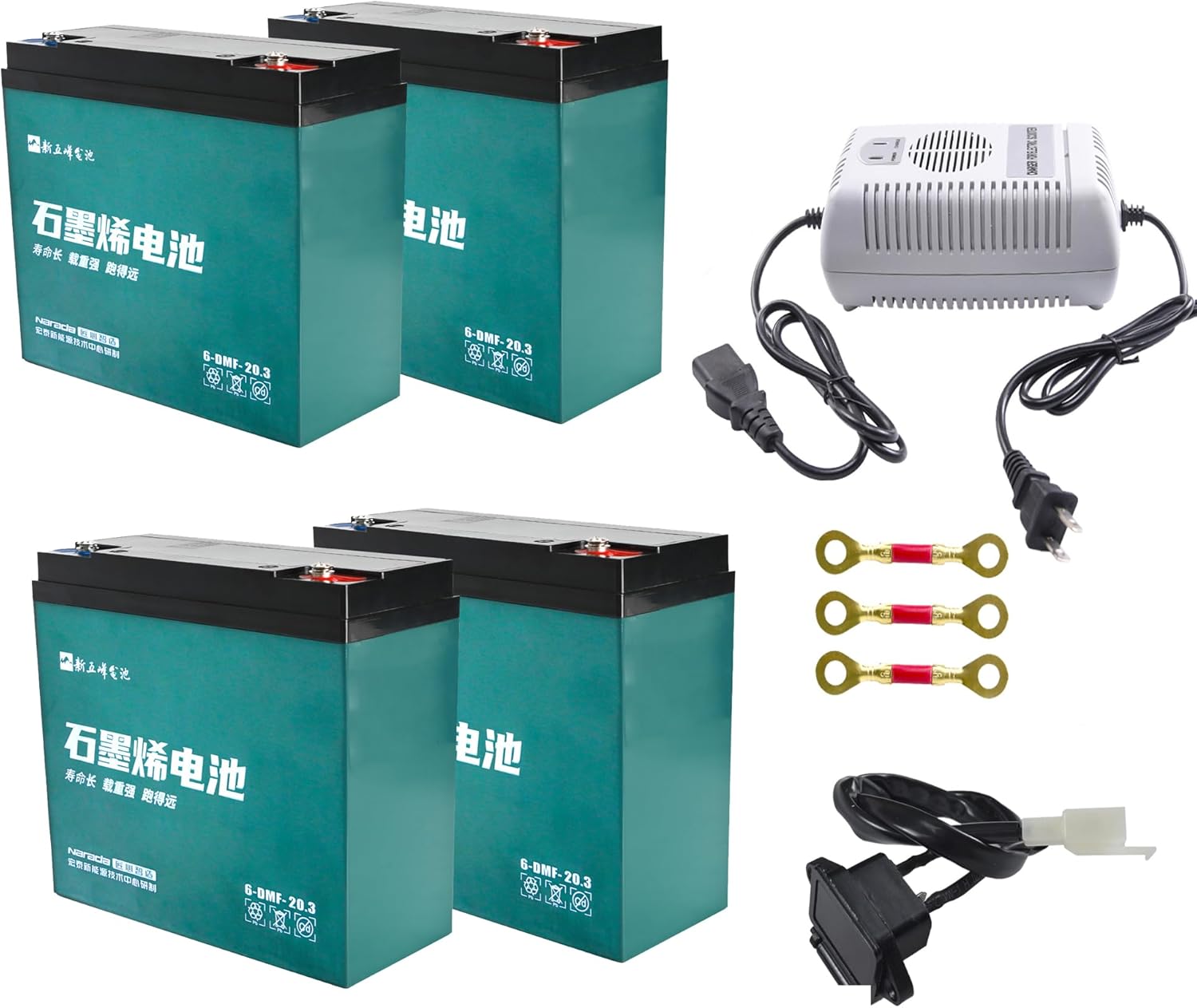 4 Pack 12V 20Ah Battery with 48V Charger for 6-DMF-20 6-DZF-20 6-DZM-20 – Sealed AGM SLA Maintenance-Free Battery Set for Scooter Go Kart ATV UTV Golf Cart Snowmobile Jet Ski Lawn Mower