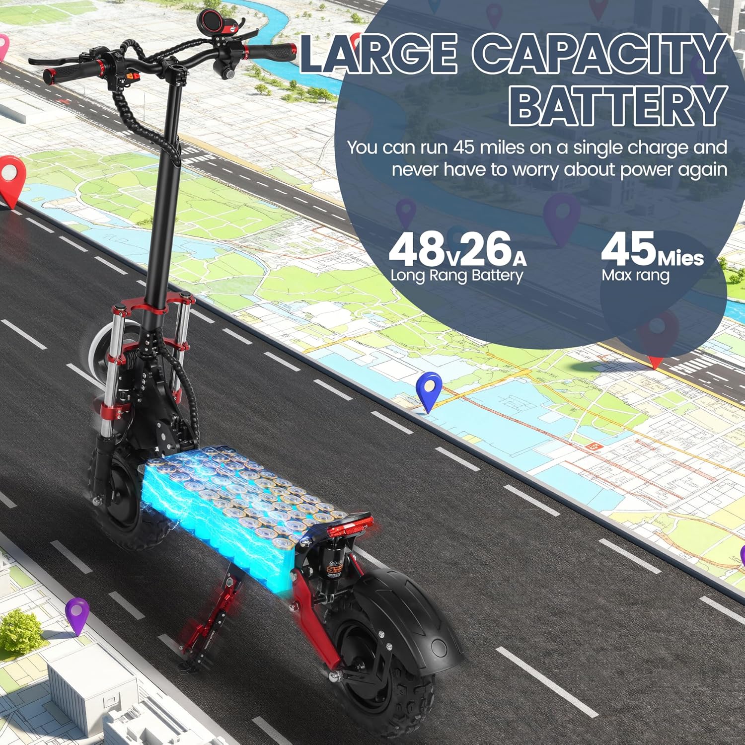 Adult Fast Dual Drive Electric Scooter, Dual Motors 5600 Watts 50 MPH, All Terrain 11'' Off-Road Tires w/Hydraulic Brakes Folding, Dual Suspension Seat Electric Scooter for Commuting and Adventure