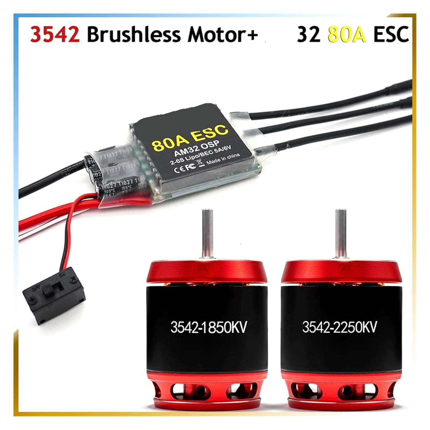 3542 Brushless Outer Rotor Motor 1850KV 2250KV 80A ESC(3542 2250KV)